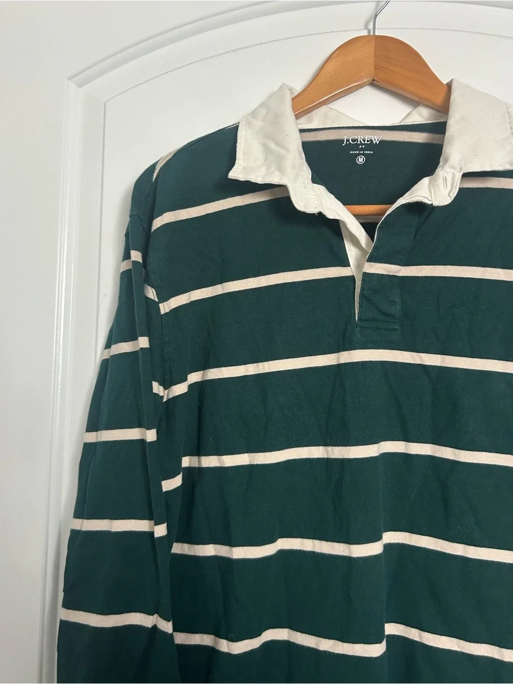 J. Crew Striped Rugby 100% Cotton Polo Green Size M preppy nautical retro 90s